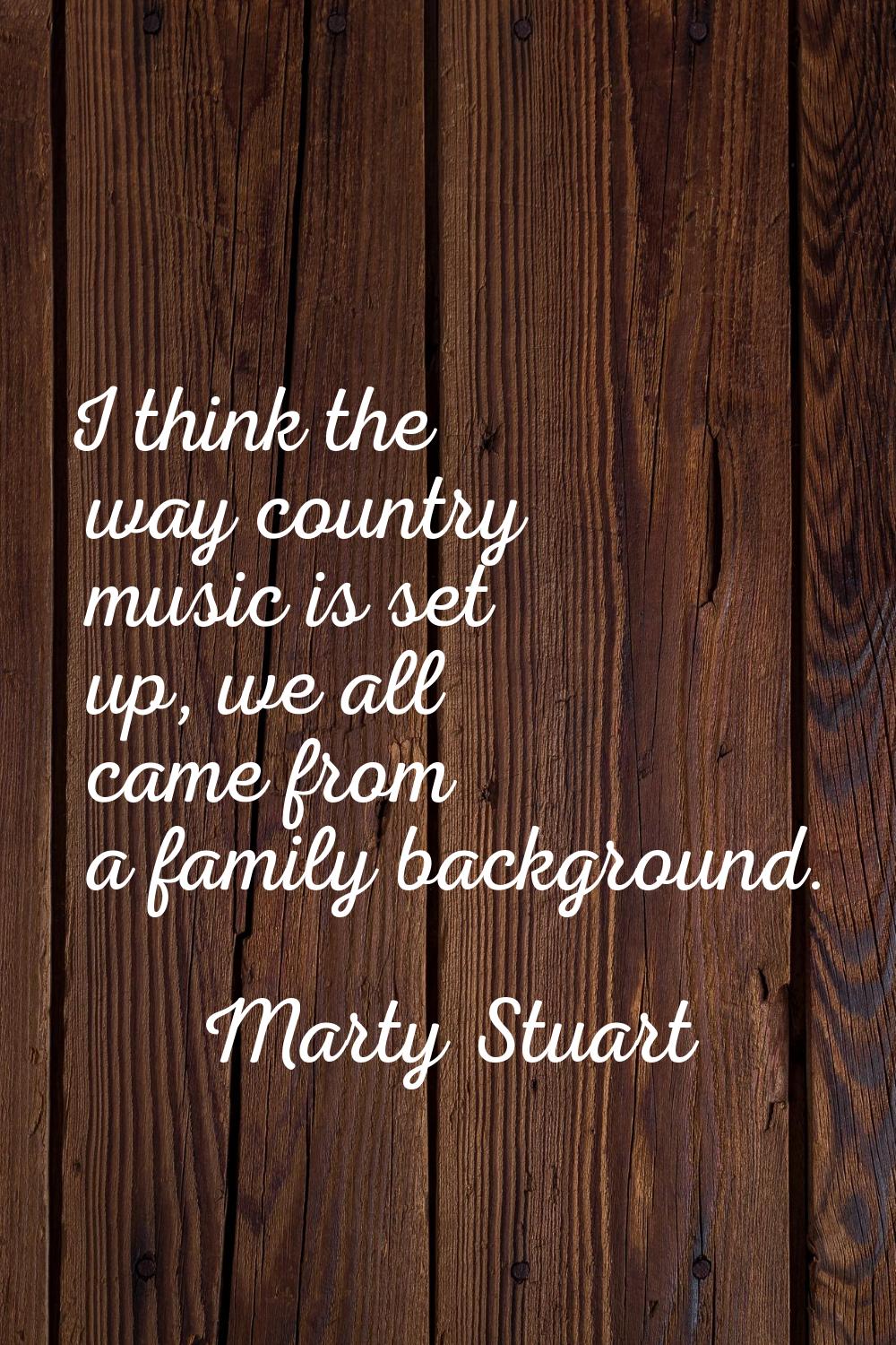 I think the way country music is set up, we all came from a family background.
