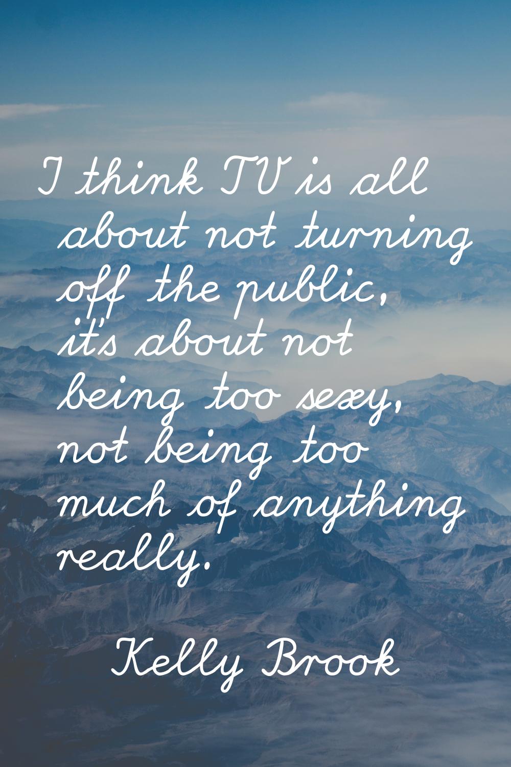 I think TV is all about not turning off the public, it's about not being too sexy, not being too mu