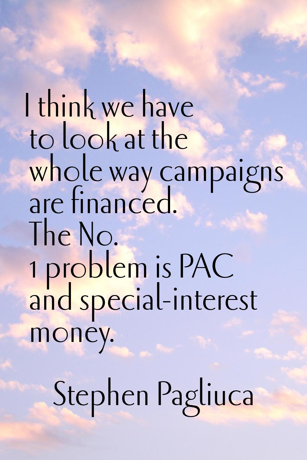 I think we have to look at the whole way campaigns are financed. The No. 1 problem is PAC and speci