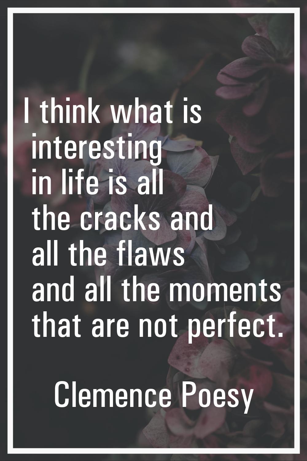 I think what is interesting in life is all the cracks and all the flaws and all the moments that ar