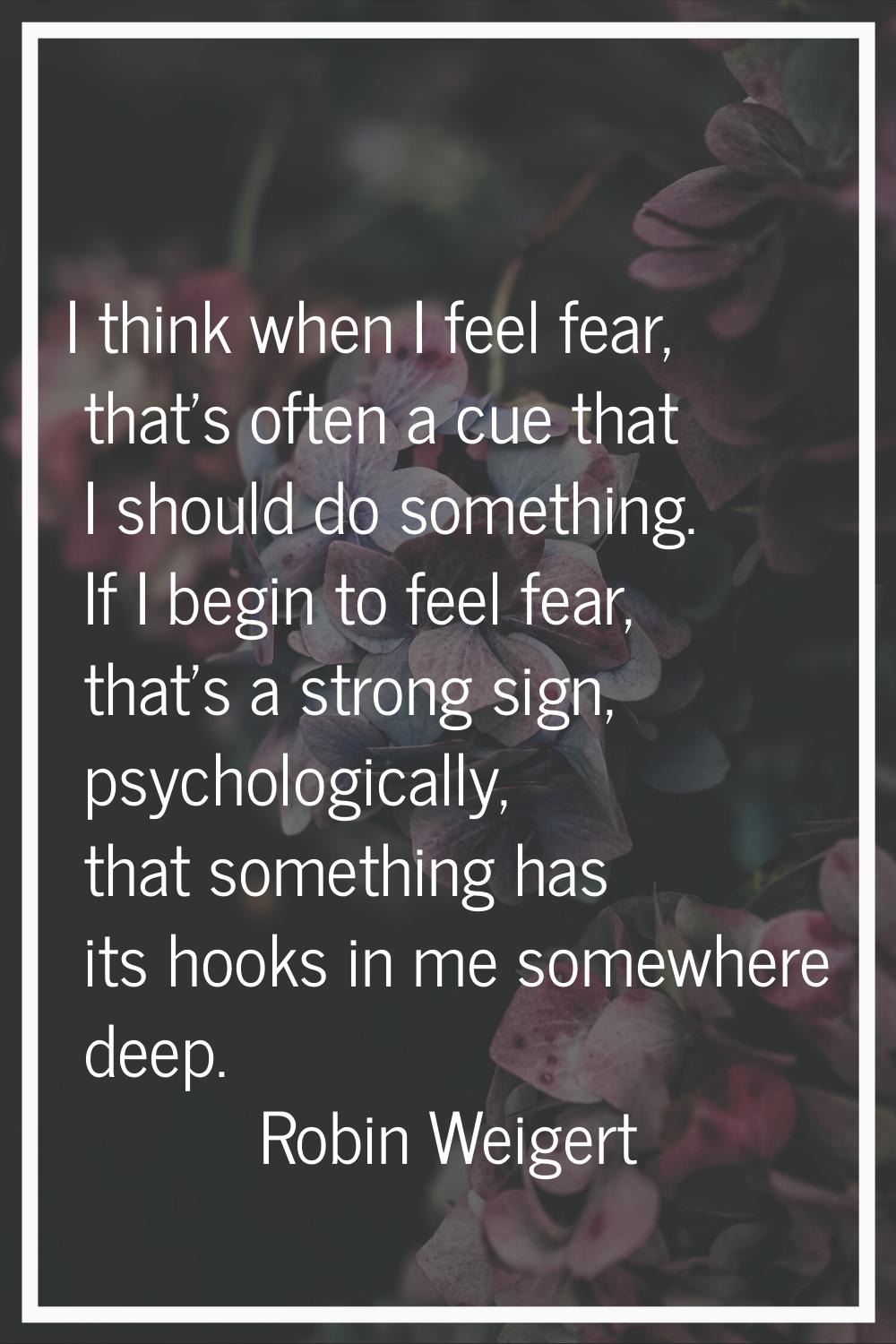 I think when I feel fear, that's often a cue that I should do something. If I begin to feel fear, t
