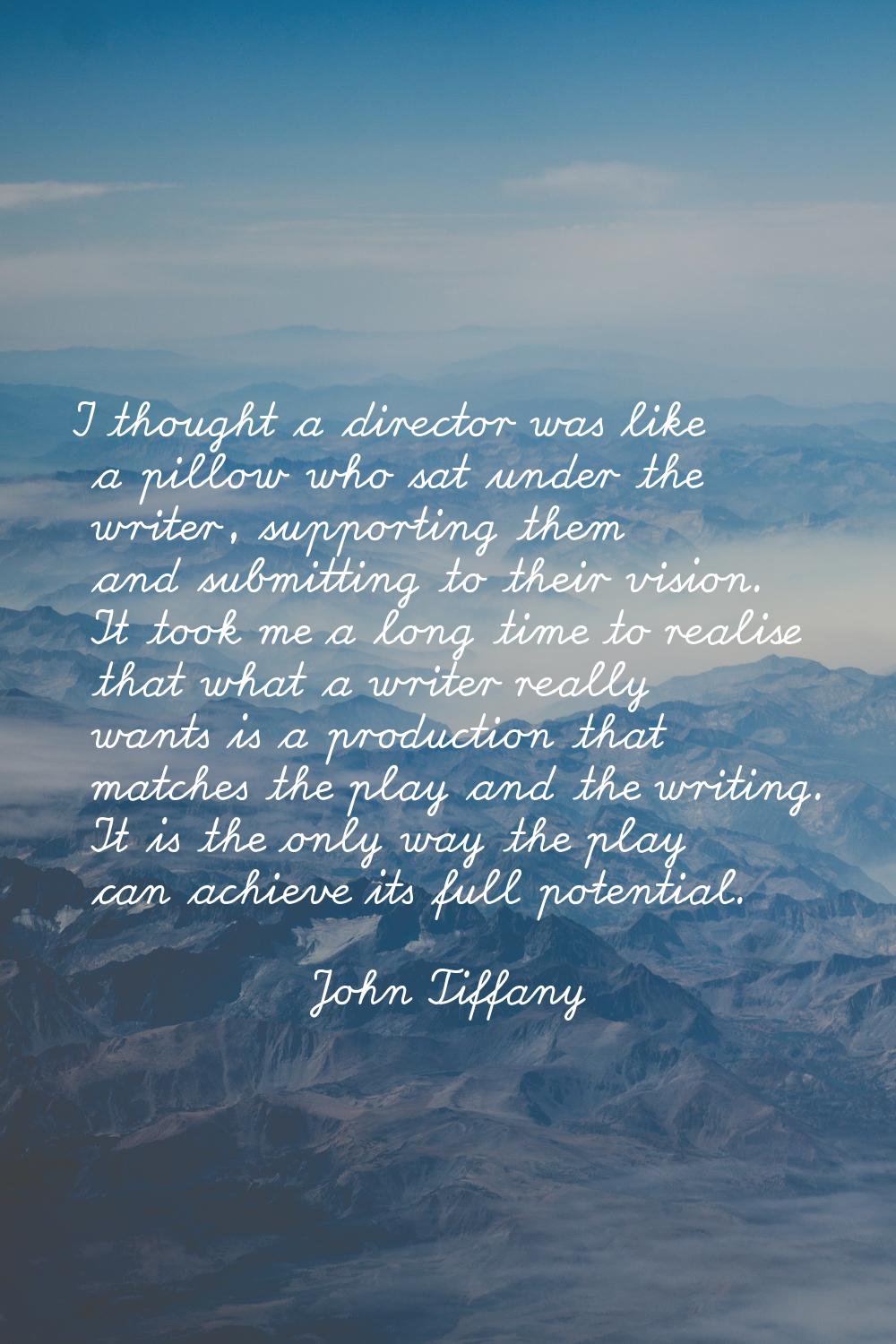 I thought a director was like a pillow who sat under the writer, supporting them and submitting to 