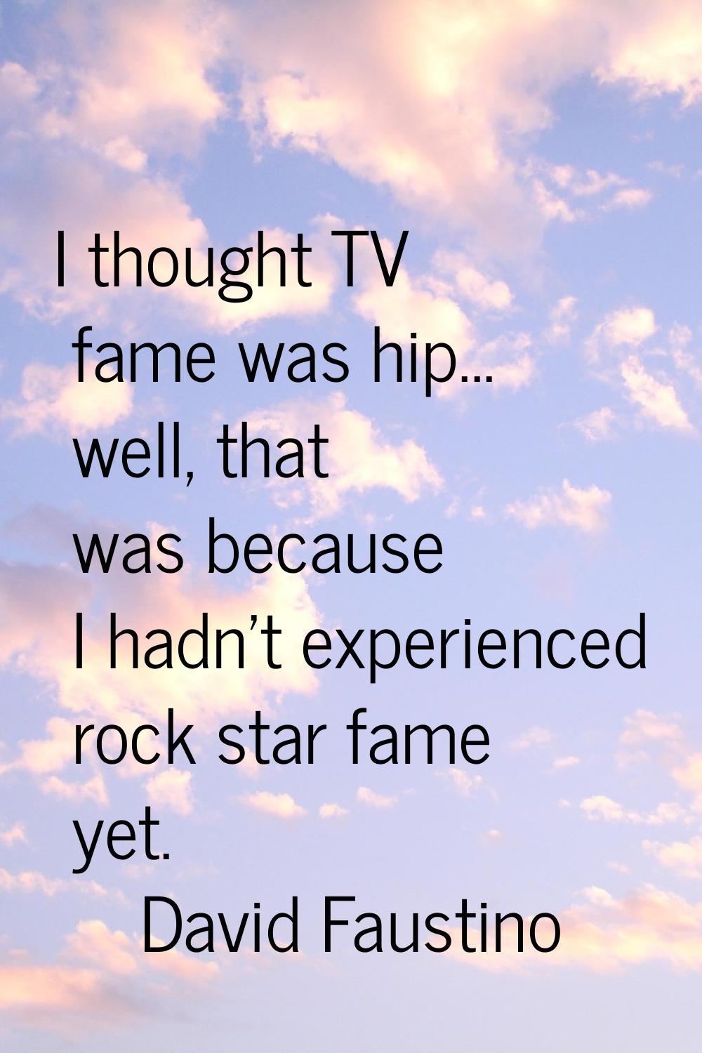 I thought TV fame was hip... well, that was because I hadn't experienced rock star fame yet.