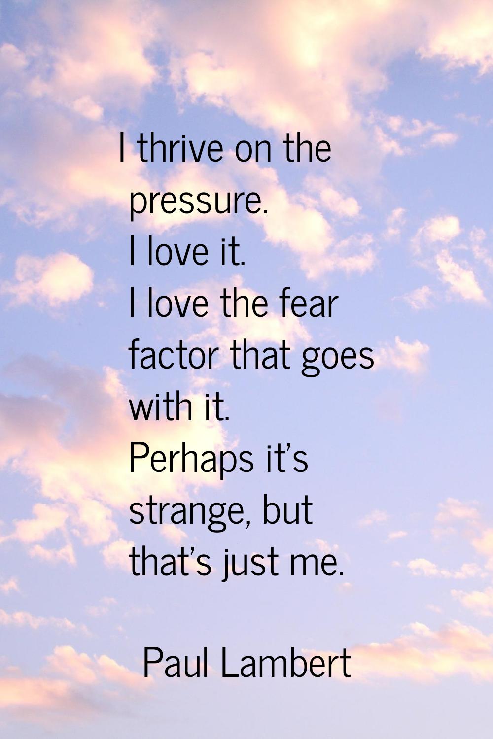 I thrive on the pressure. I love it. I love the fear factor that goes with it. Perhaps it's strange