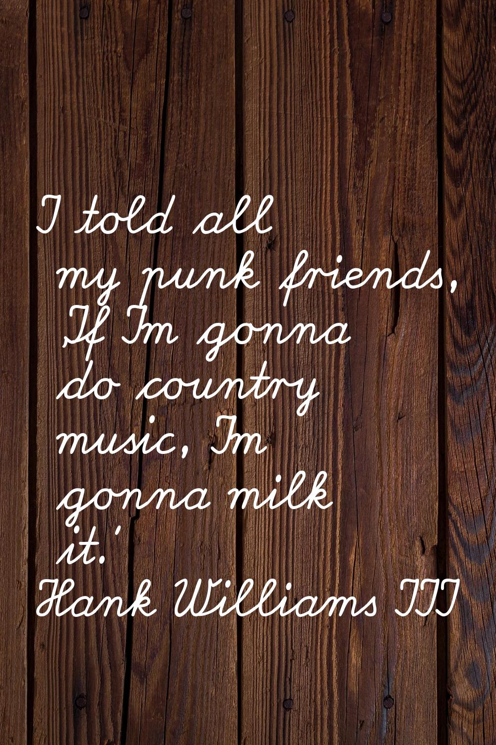 I told all my punk friends, 'If I'm gonna do country music, I'm gonna milk it.'