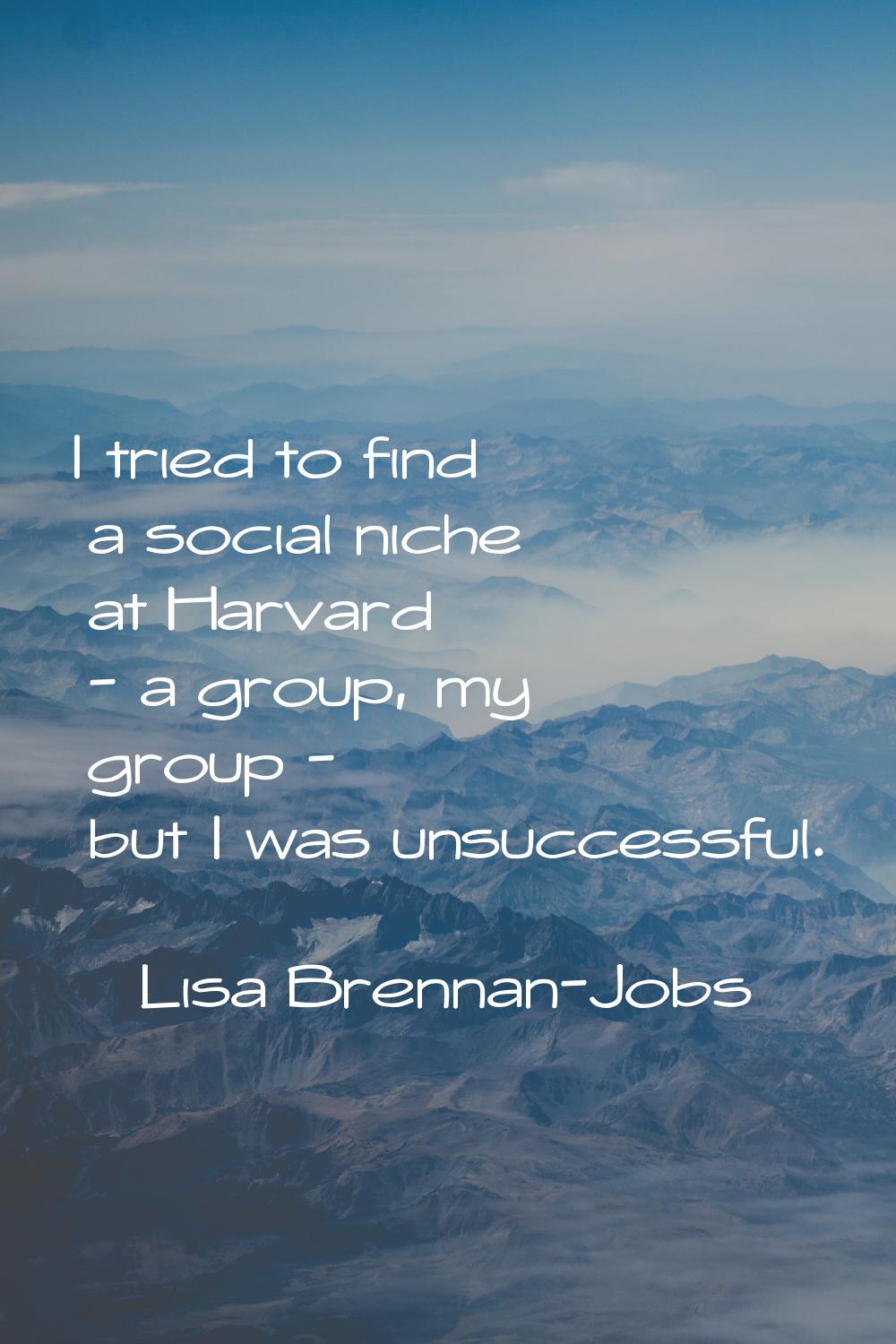I tried to find a social niche at Harvard - a group, my group - but I was unsuccessful.