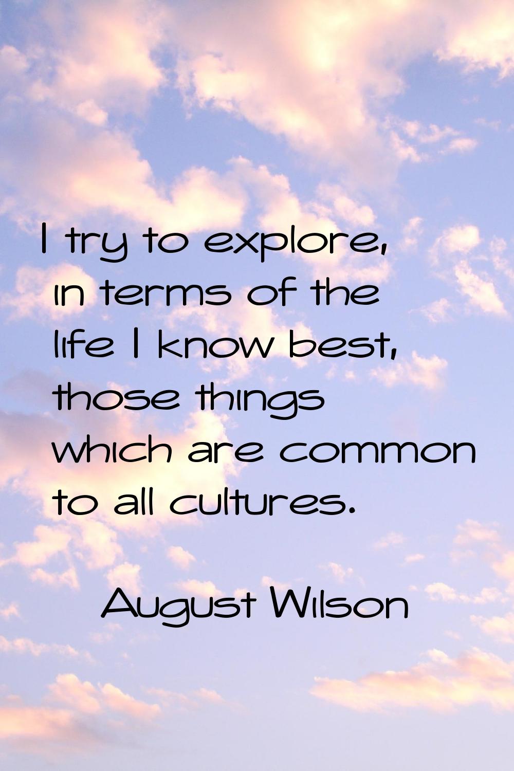 I try to explore, in terms of the life I know best, those things which are common to all cultures.