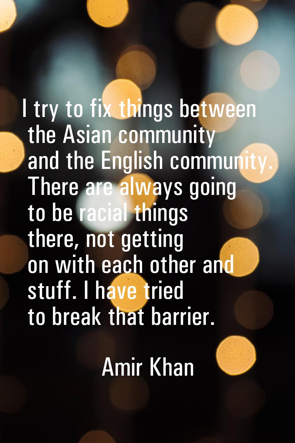 I try to fix things between the Asian community and the English community. There are always going t