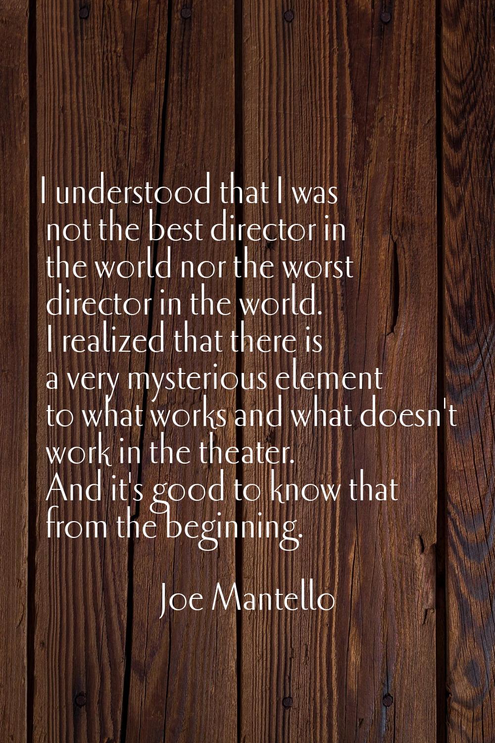 I understood that I was not the best director in the world nor the worst director in the world. I r