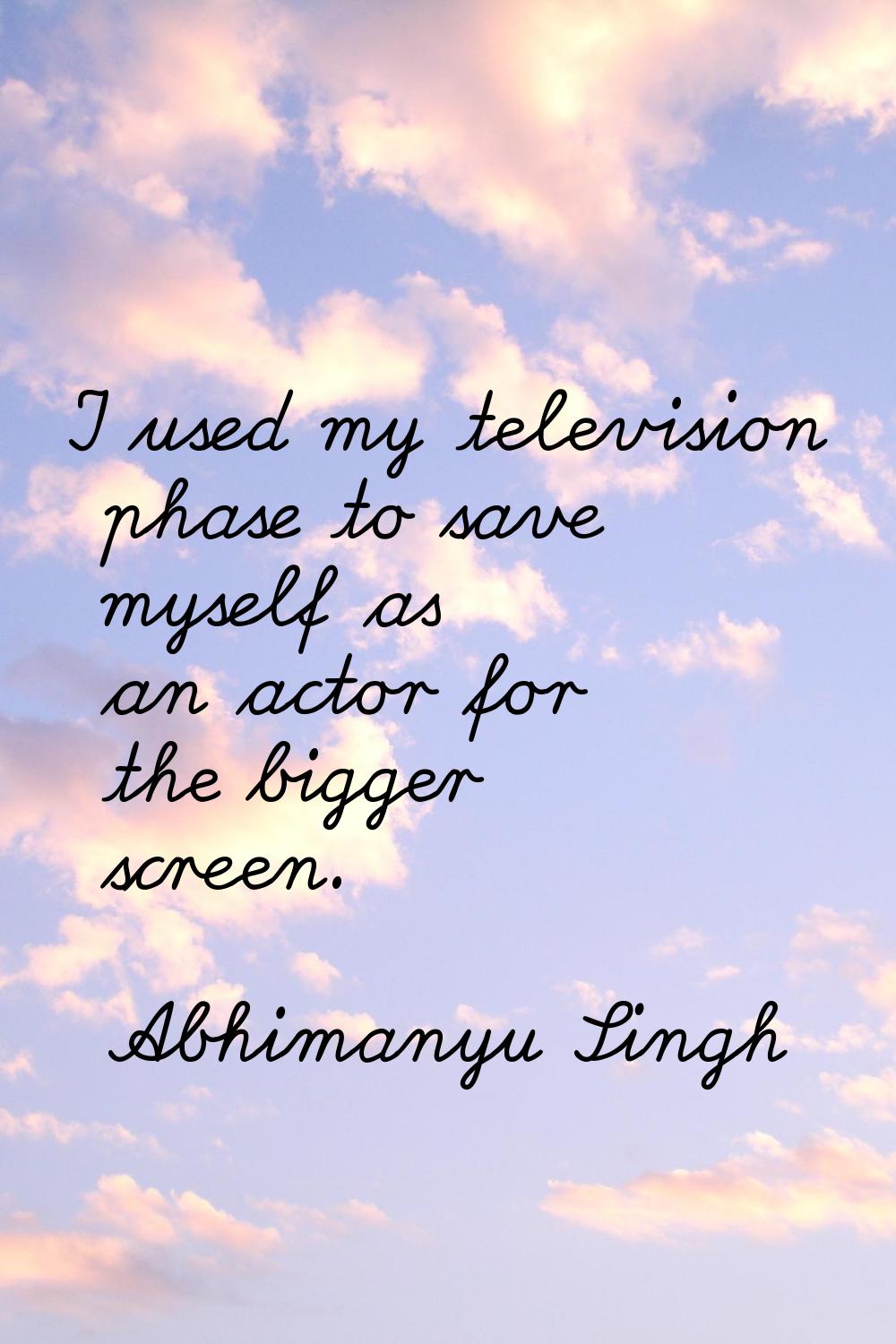 I used my television phase to save myself as an actor for the bigger screen.