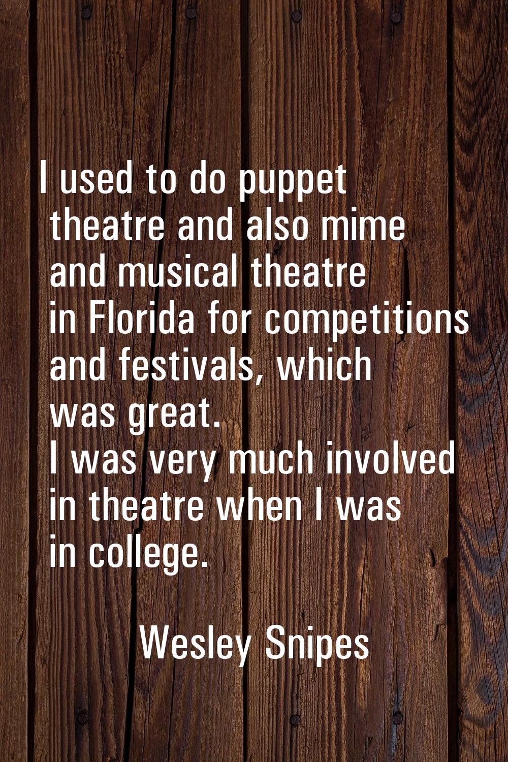 I used to do puppet theatre and also mime and musical theatre in Florida for competitions and festi