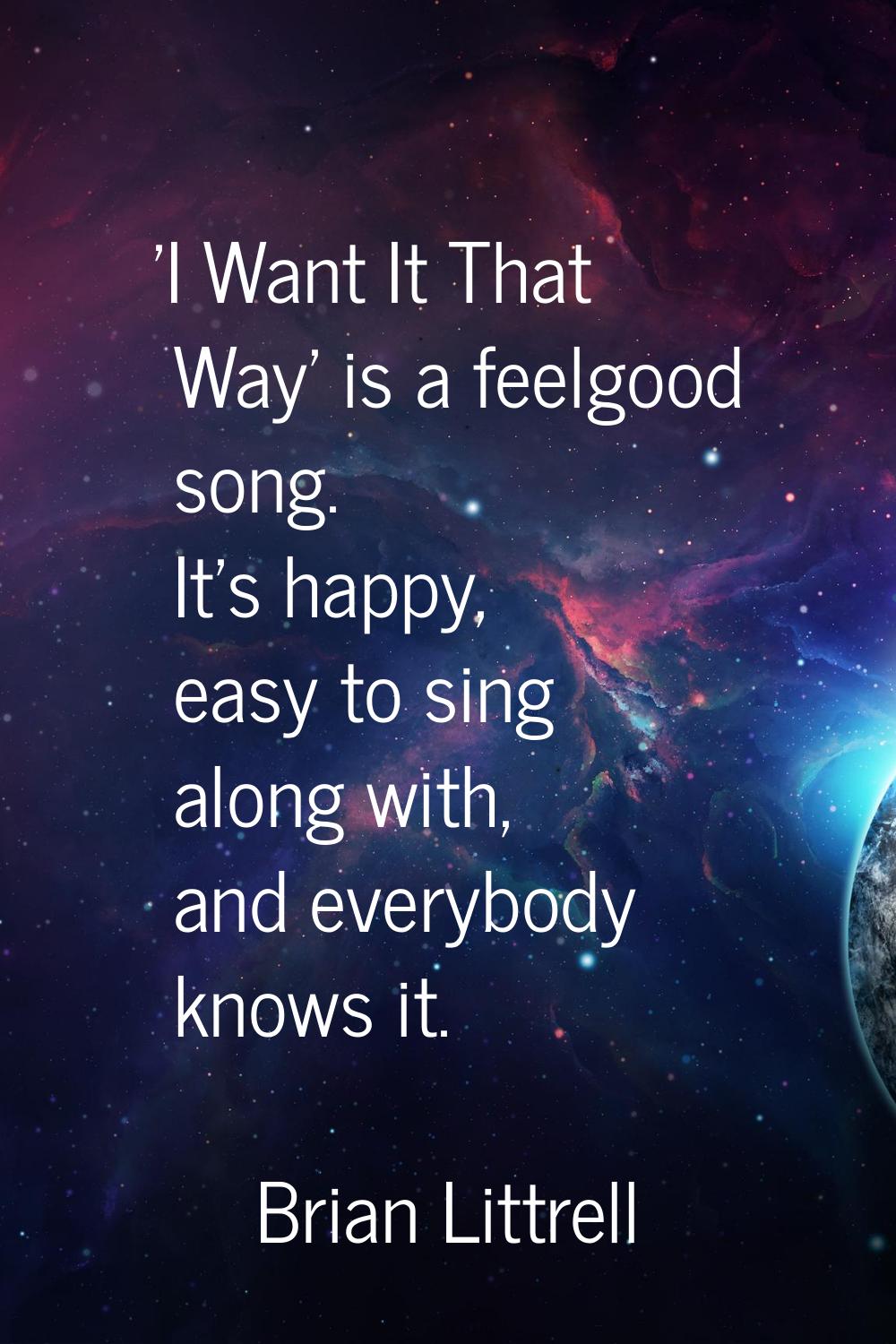 'I Want It That Way' is a feelgood song. It's happy, easy to sing along with, and everybody knows i