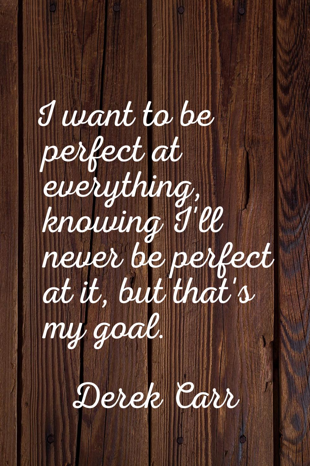 I want to be perfect at everything, knowing I'll never be perfect at it, but that's my goal.