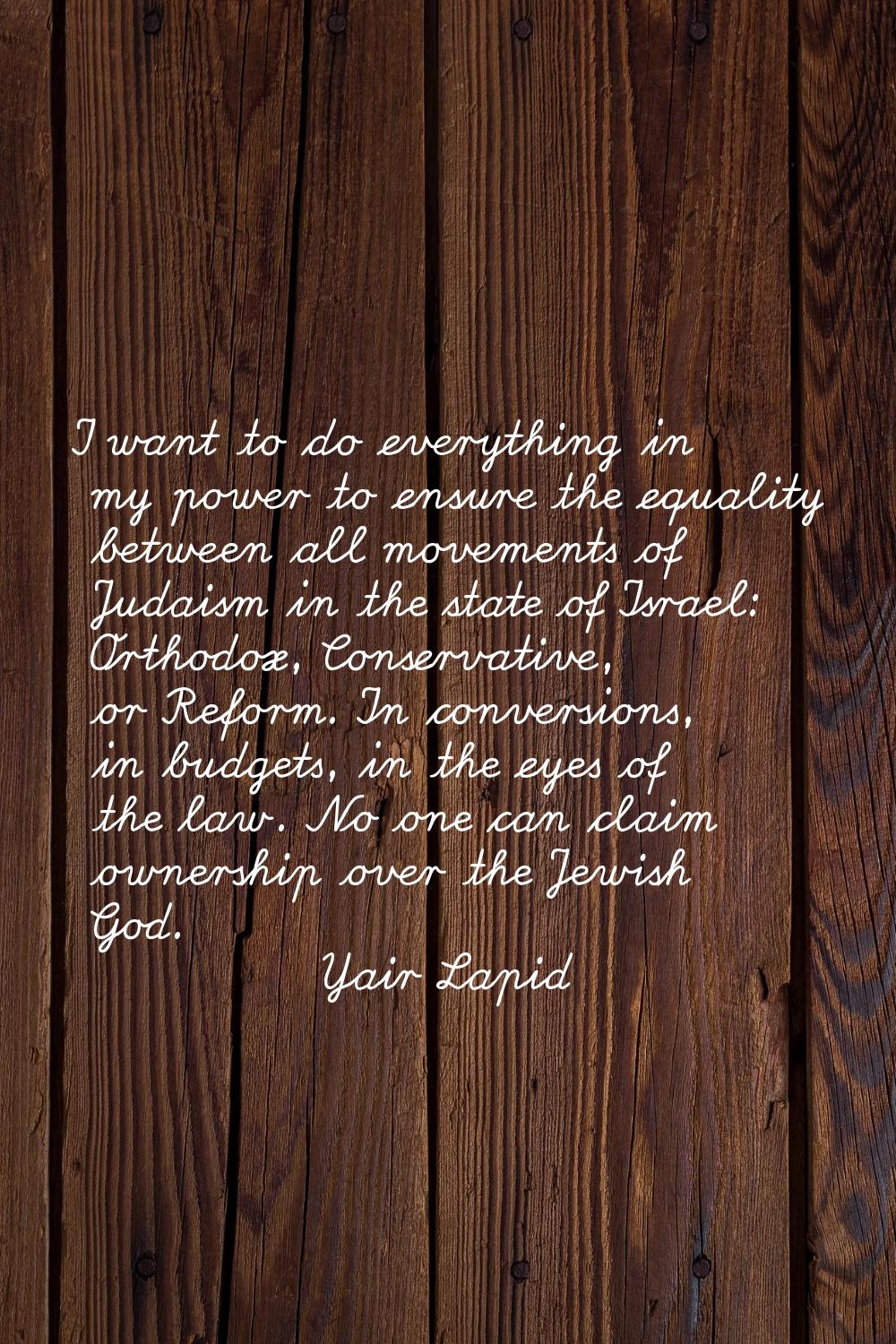 I want to do everything in my power to ensure the equality between all movements of Judaism in the 