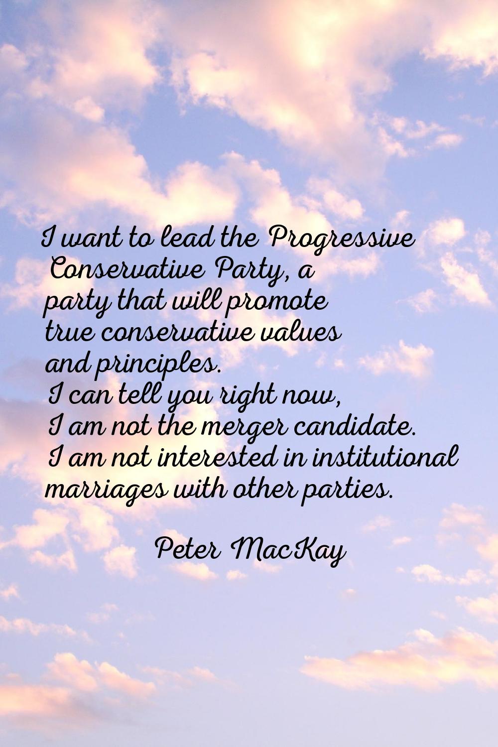 I want to lead the Progressive Conservative Party, a party that will promote true conservative valu