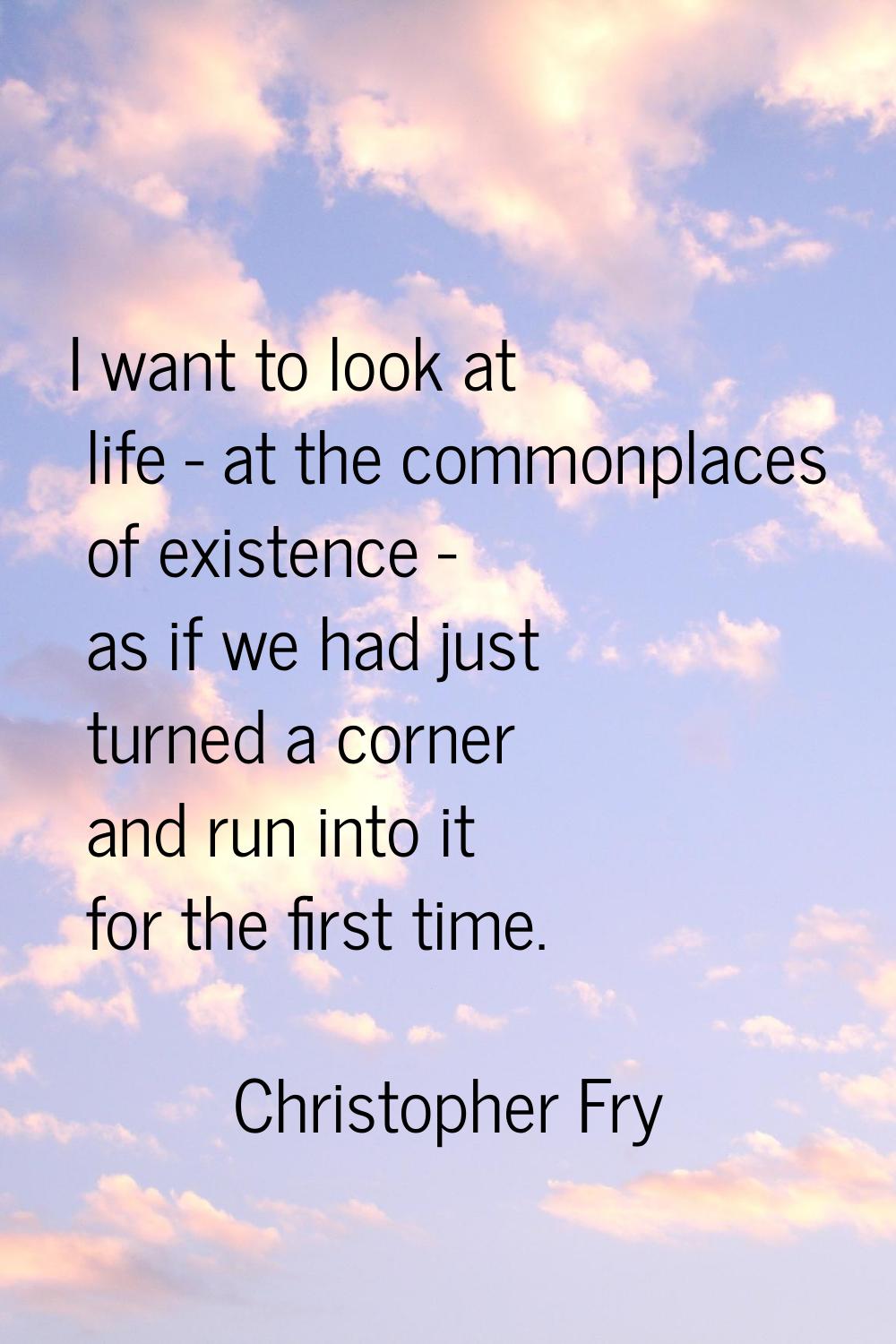 I want to look at life - at the commonplaces of existence - as if we had just turned a corner and r