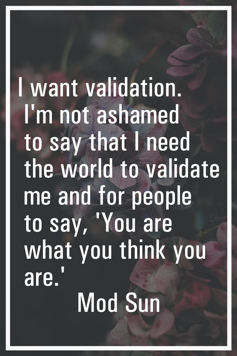 I want validation. I'm not ashamed to say that I need the world to validate me and for people to sa