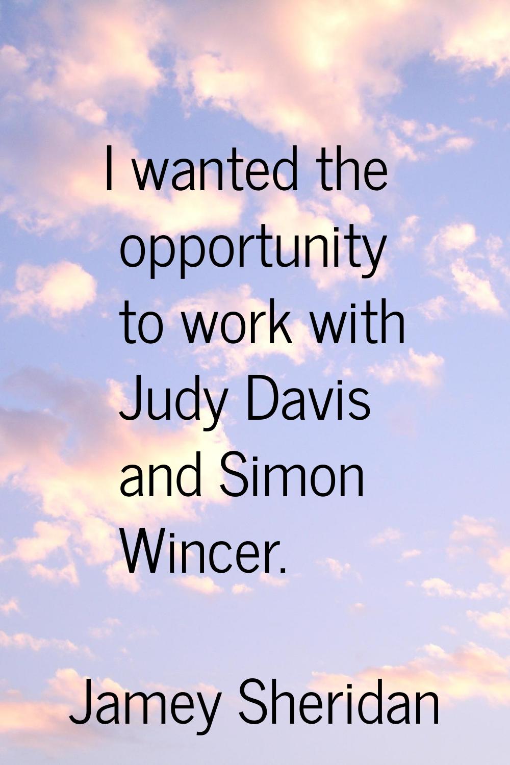 I wanted the opportunity to work with Judy Davis and Simon Wincer.