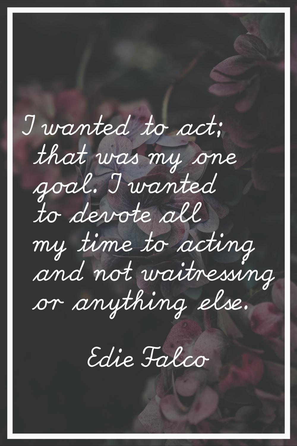 I wanted to act; that was my one goal. I wanted to devote all my time to acting and not waitressing