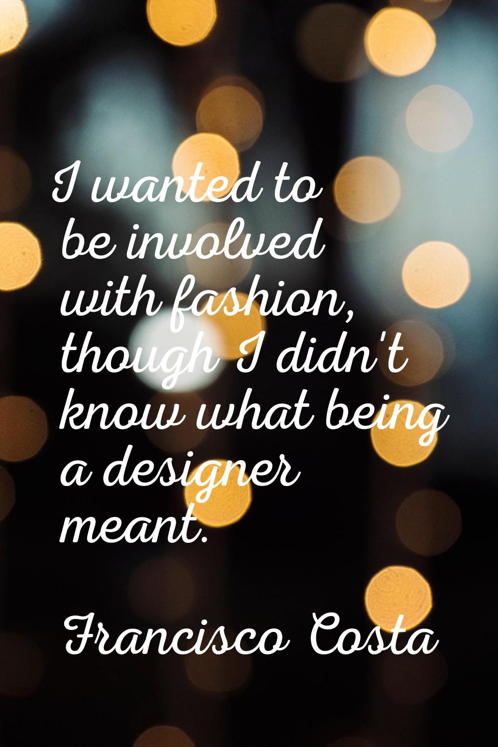 I wanted to be involved with fashion, though I didn't know what being a designer meant.