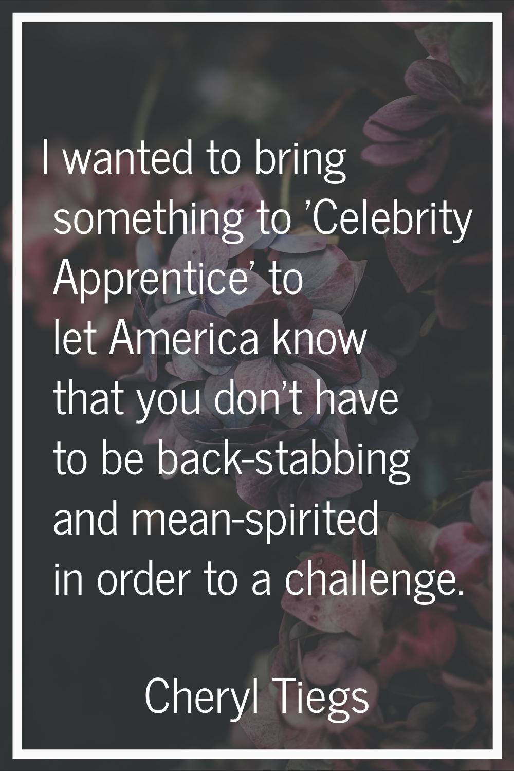 I wanted to bring something to 'Celebrity Apprentice' to let America know that you don't have to be