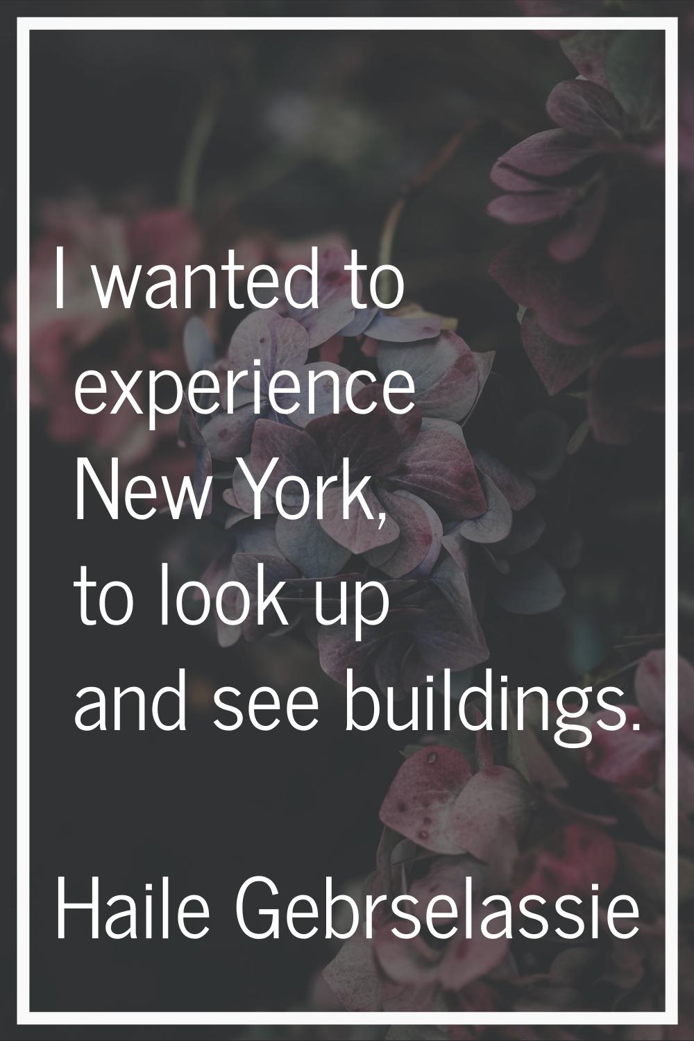 I wanted to experience New York, to look up and see buildings.