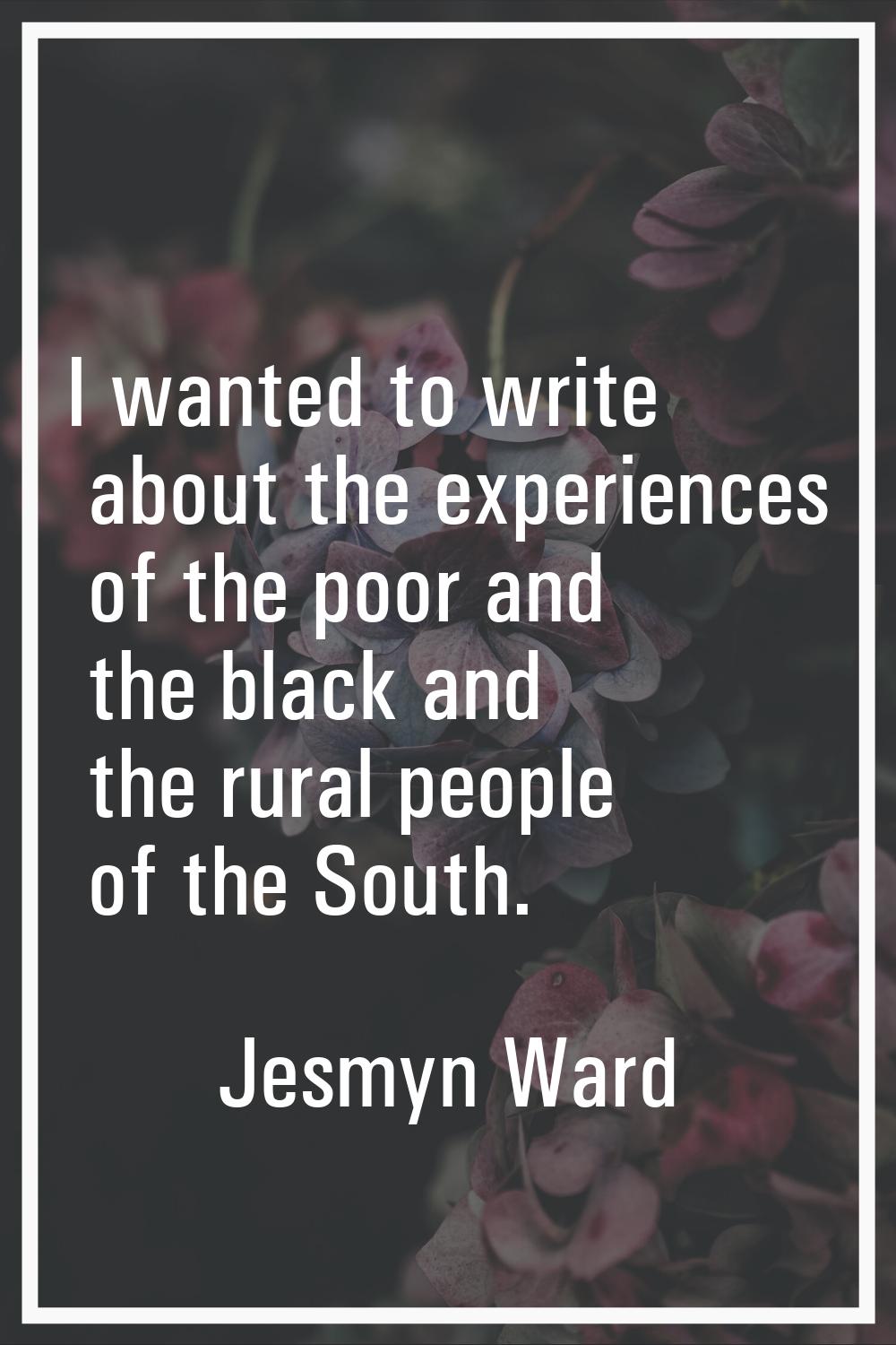 I wanted to write about the experiences of the poor and the black and the rural people of the South