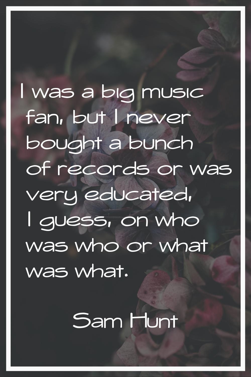 I was a big music fan, but I never bought a bunch of records or was very educated, I guess, on who 
