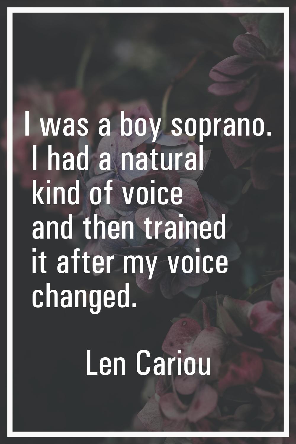 I was a boy soprano. I had a natural kind of voice and then trained it after my voice changed.