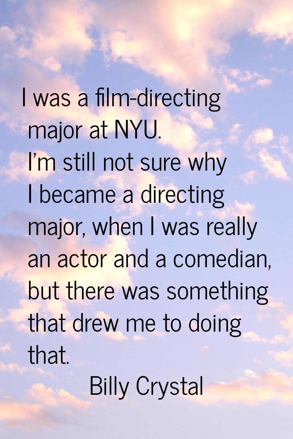 I was a film-directing major at NYU. I'm still not sure why I became a directing major, when I was 
