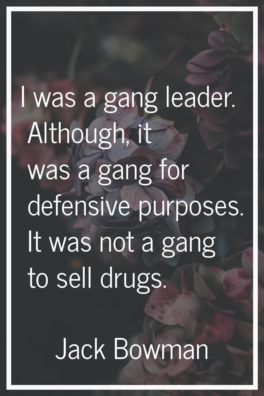 I was a gang leader. Although, it was a gang for defensive purposes. It was not a gang to sell drug
