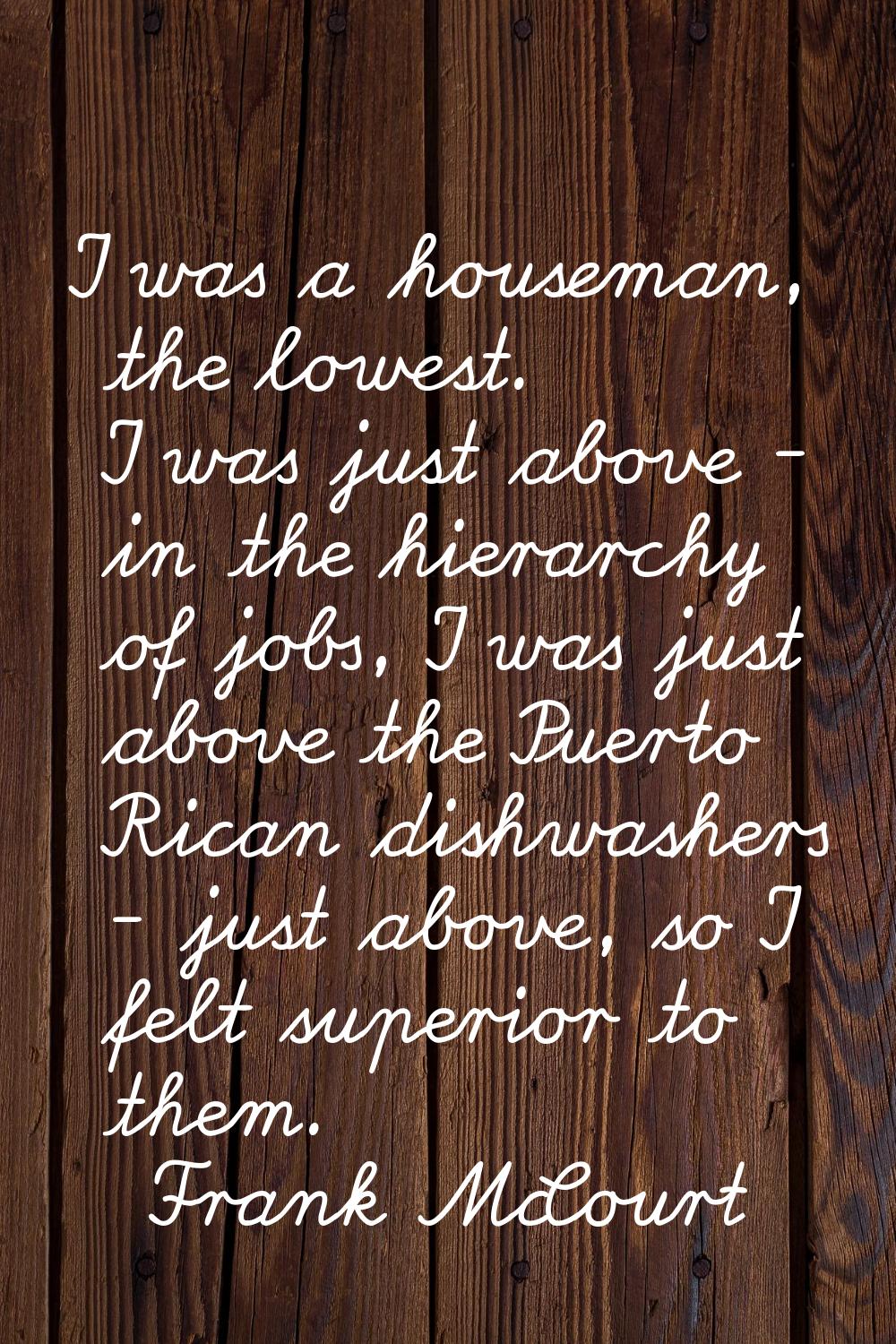 I was a houseman, the lowest. I was just above - in the hierarchy of jobs, I was just above the Pue