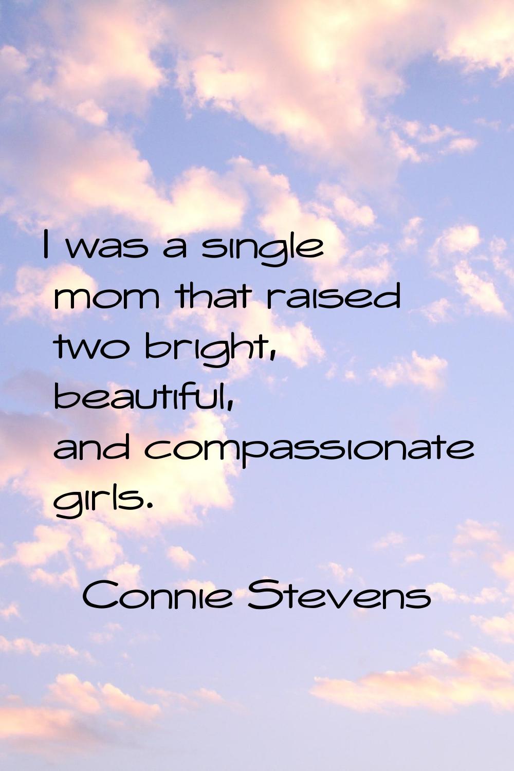 I was a single mom that raised two bright, beautiful, and compassionate girls.