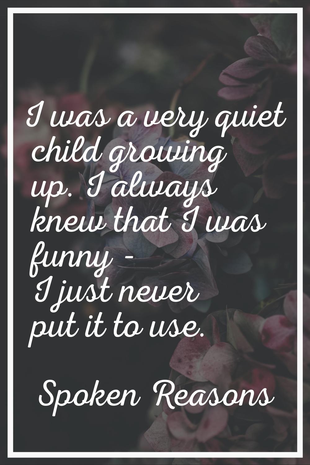 I was a very quiet child growing up. I always knew that I was funny - I just never put it to use.