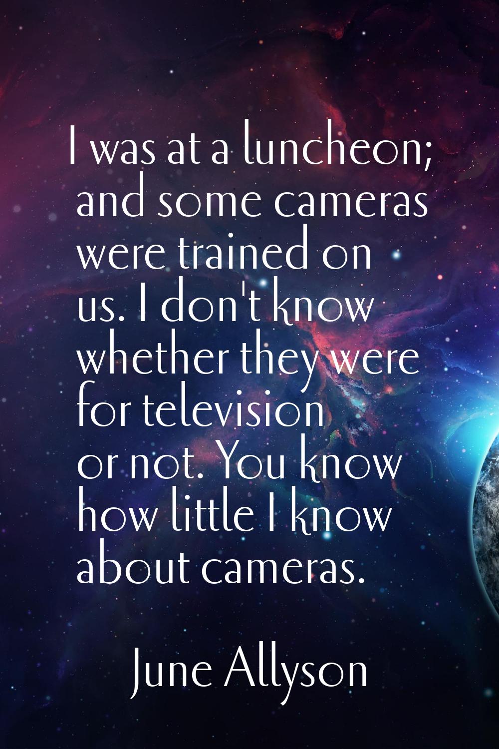 I was at a luncheon; and some cameras were trained on us. I don't know whether they were for televi