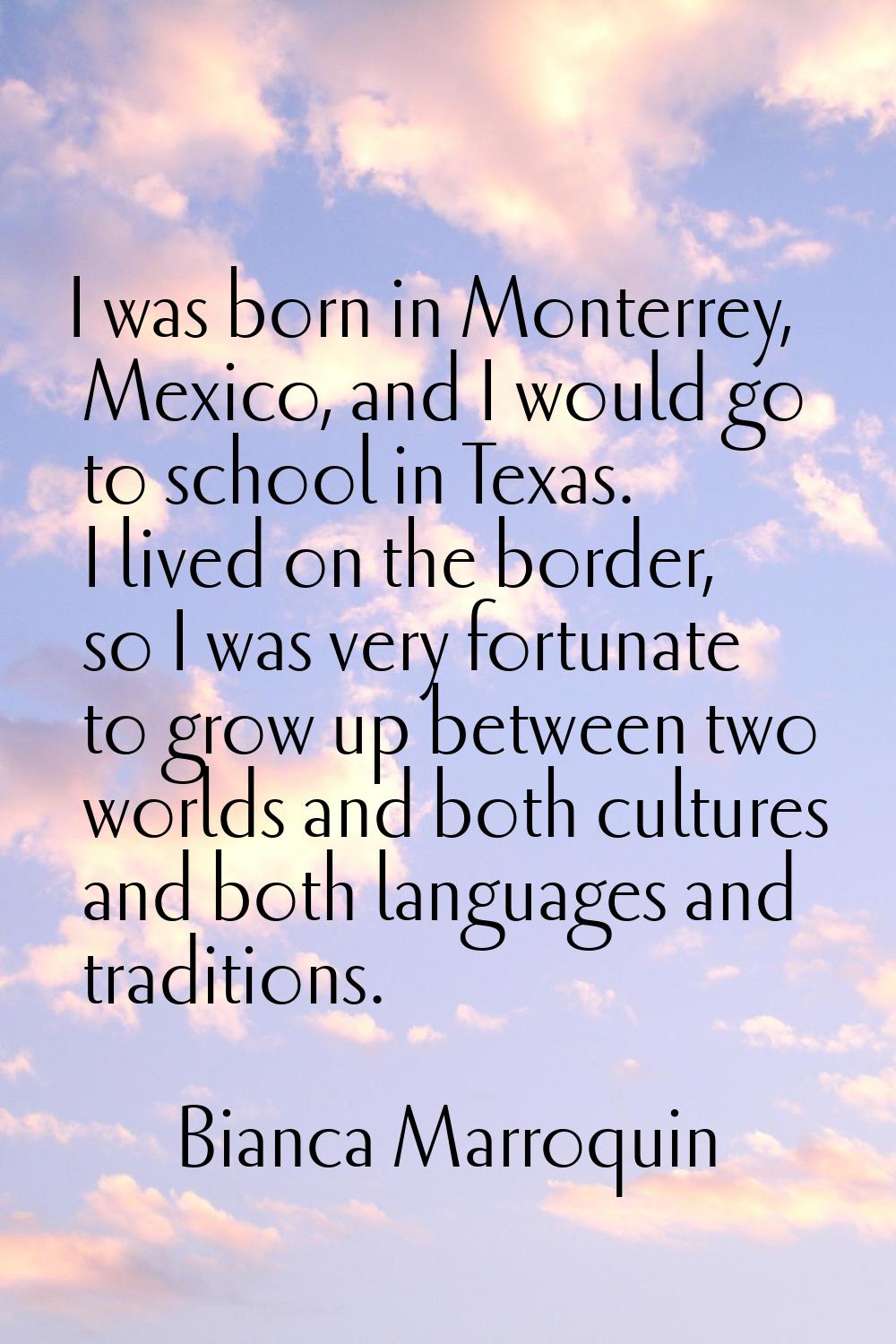 I was born in Monterrey, Mexico, and I would go to school in Texas. I lived on the border, so I was