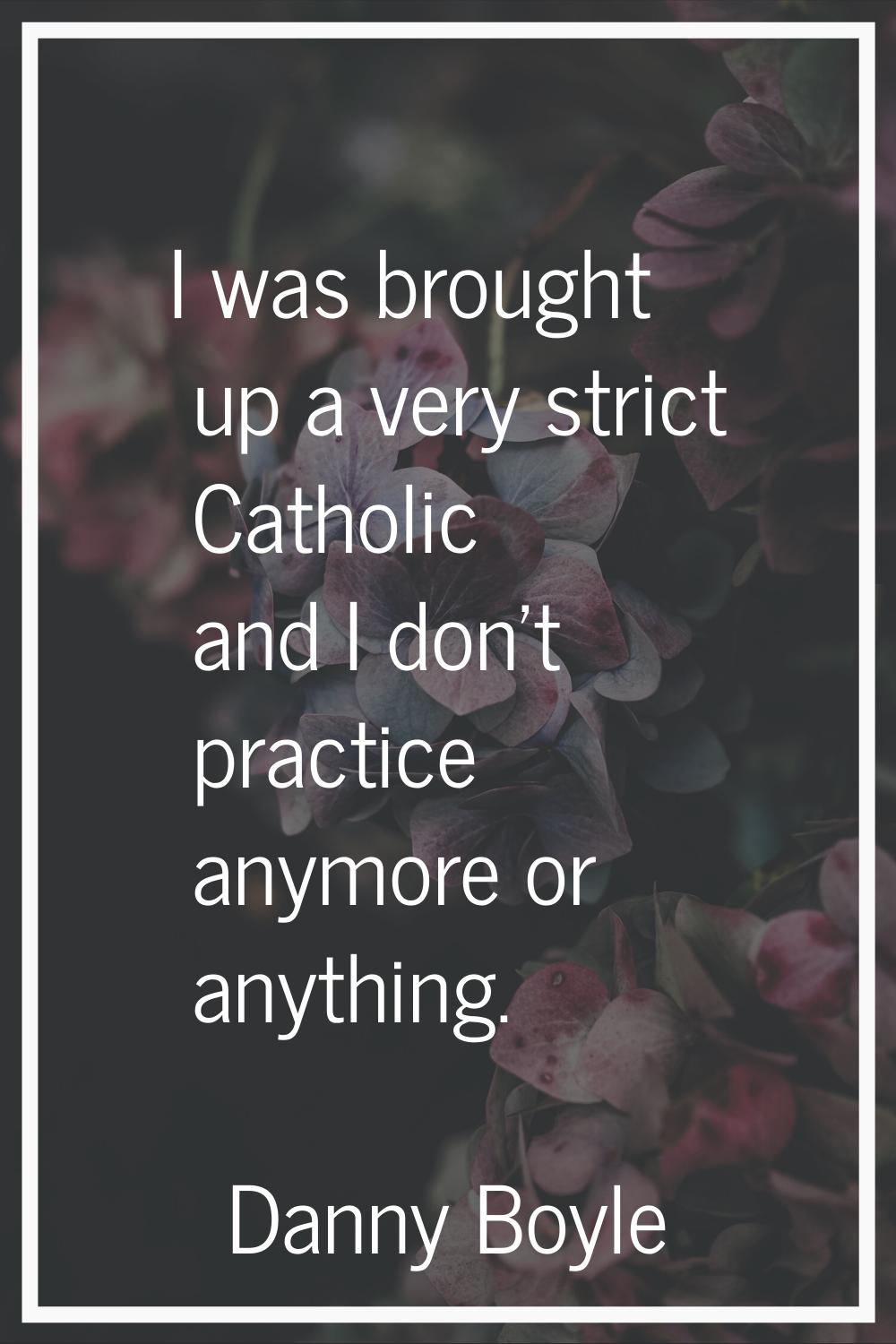 I was brought up a very strict Catholic and I don't practice anymore or anything.