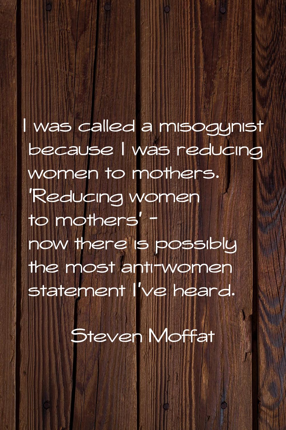 I was called a misogynist because I was reducing women to mothers. 'Reducing women to mothers' - no