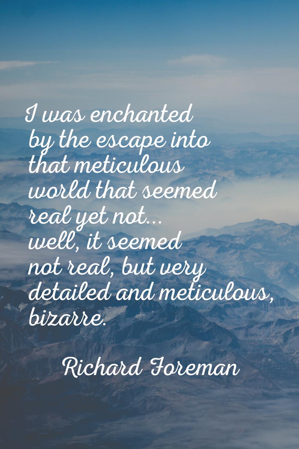I was enchanted by the escape into that meticulous world that seemed real yet not... well, it seeme