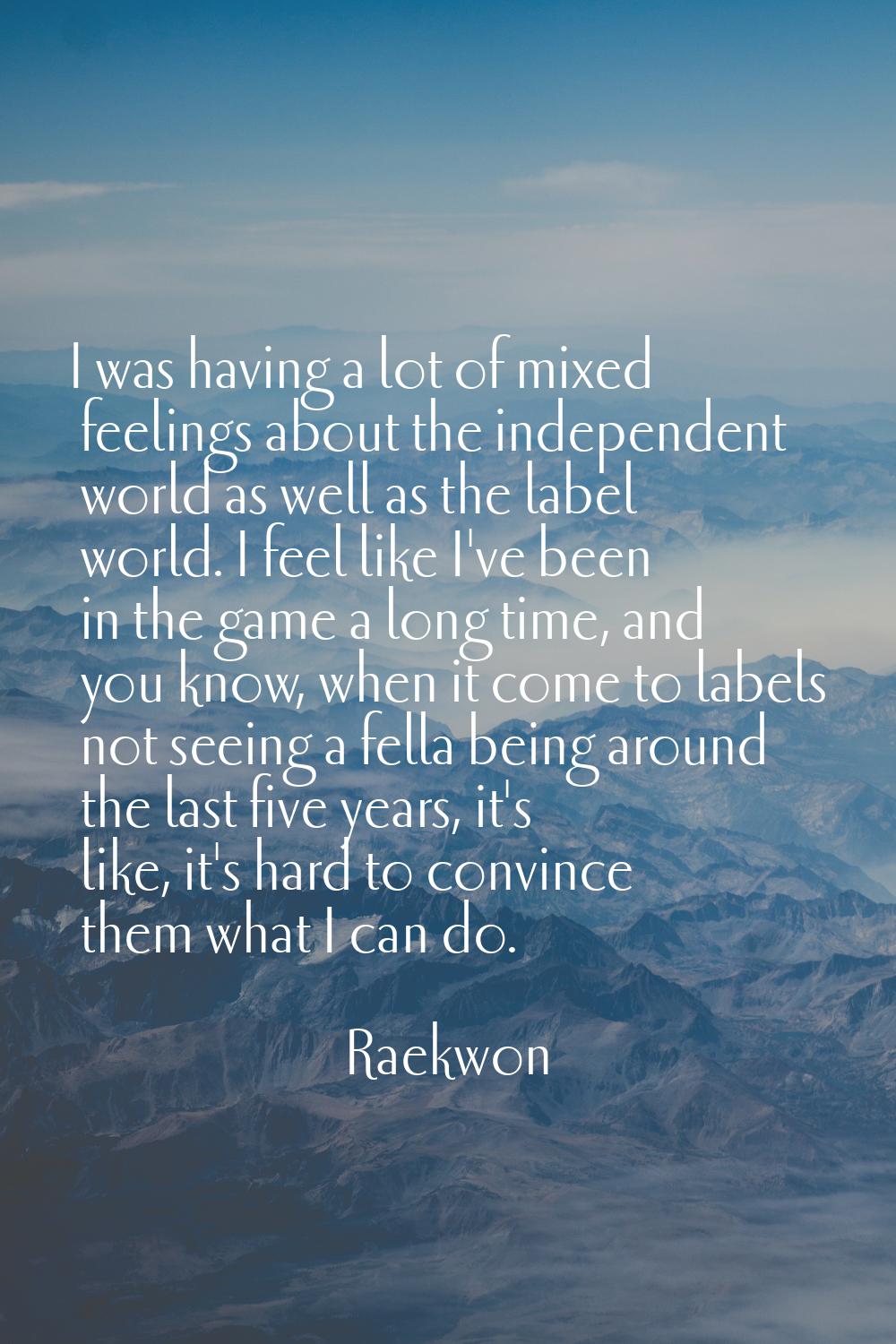 I was having a lot of mixed feelings about the independent world as well as the label world. I feel