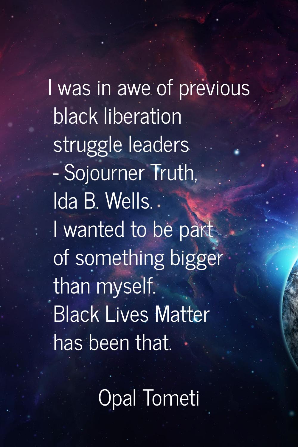 I was in awe of previous black liberation struggle leaders - Sojourner Truth, Ida B. Wells. I wante