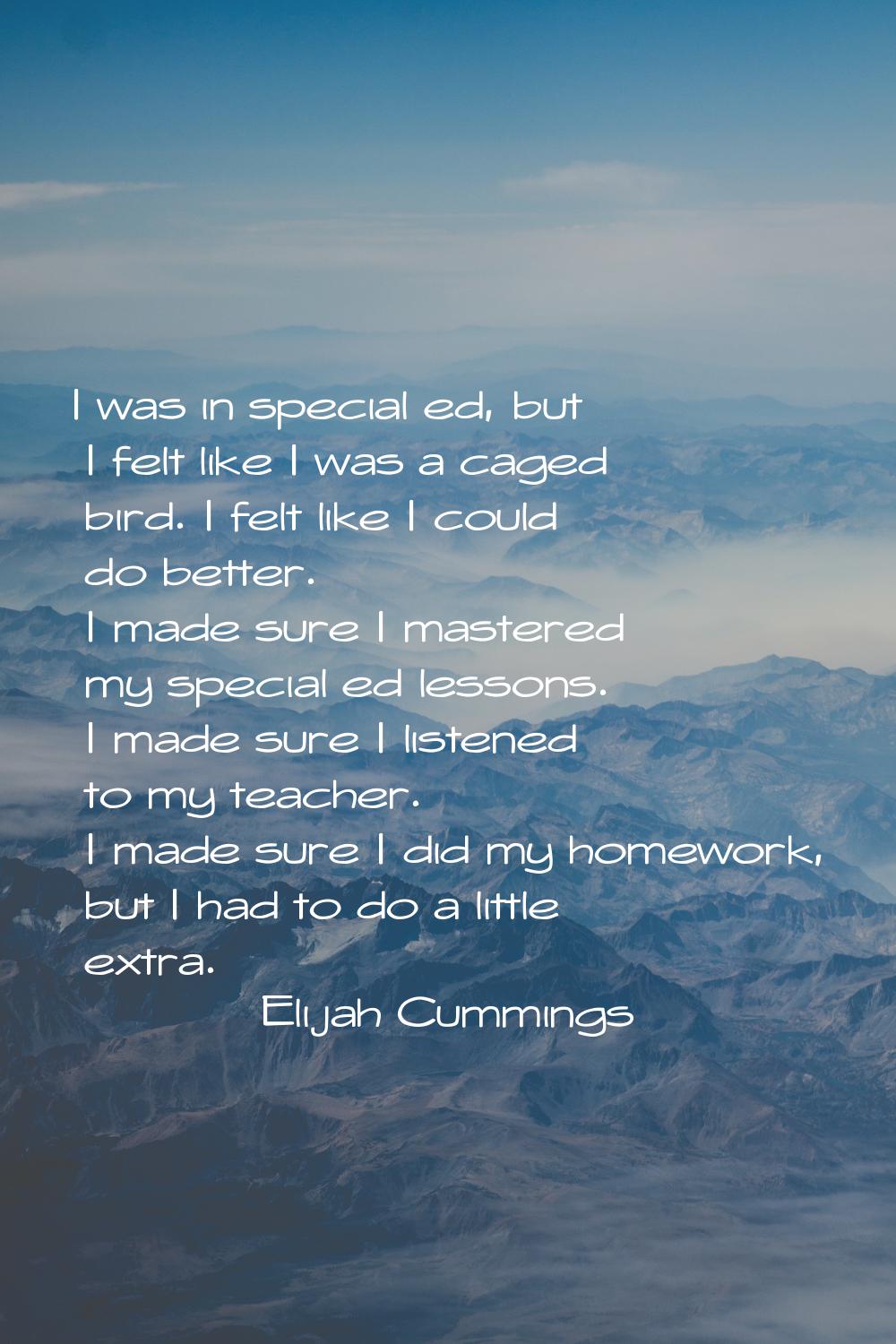 I was in special ed, but I felt like I was a caged bird. I felt like I could do better. I made sure