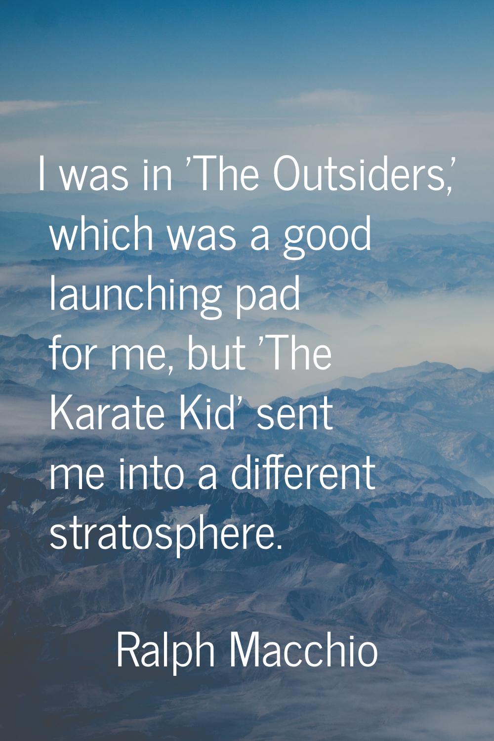 I was in 'The Outsiders,' which was a good launching pad for me, but 'The Karate Kid' sent me into 
