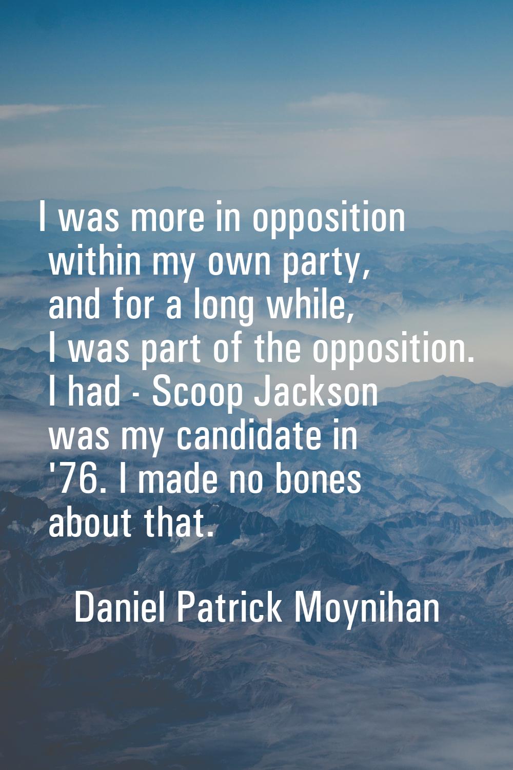 I was more in opposition within my own party, and for a long while, I was part of the opposition. I