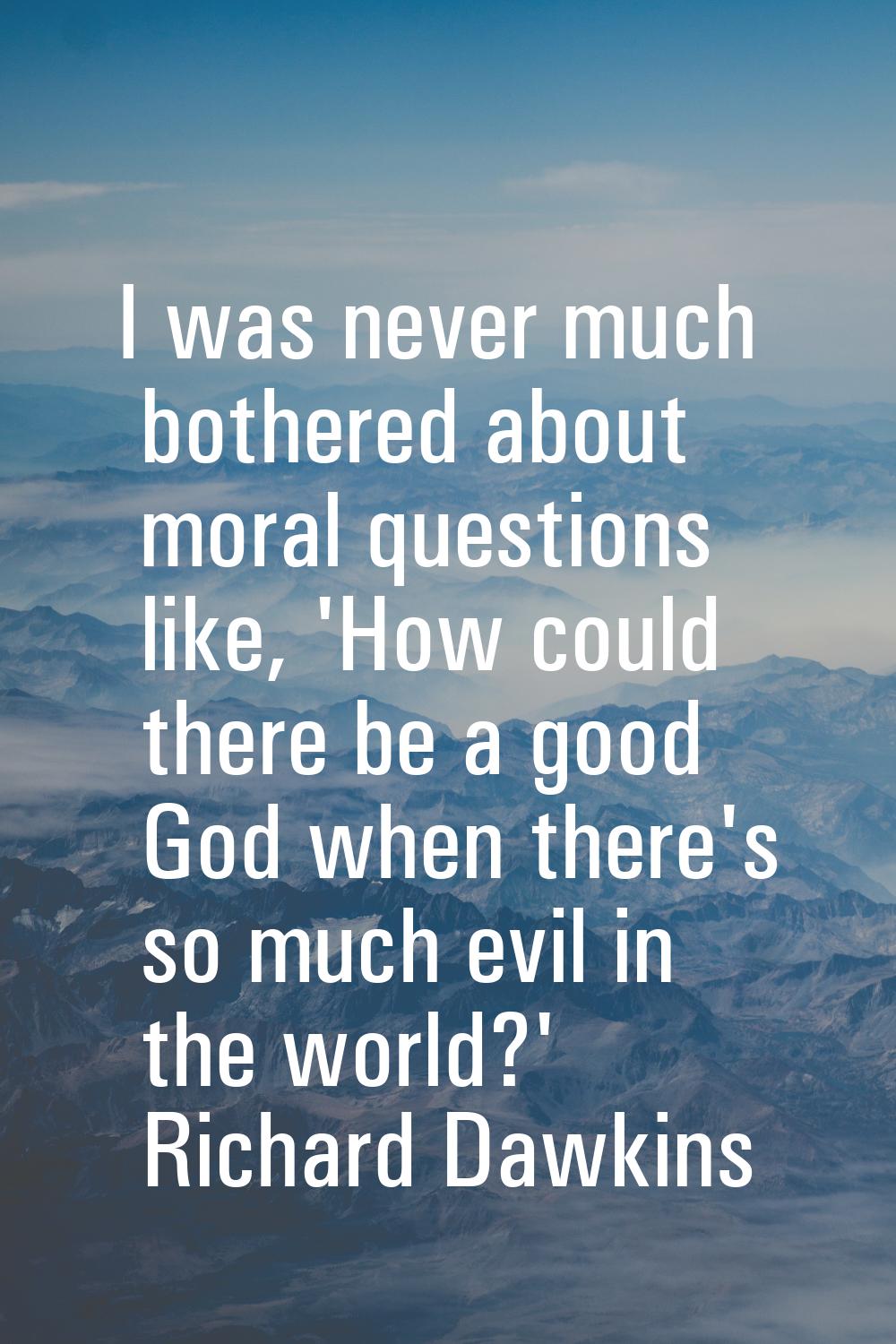 I was never much bothered about moral questions like, 'How could there be a good God when there's s
