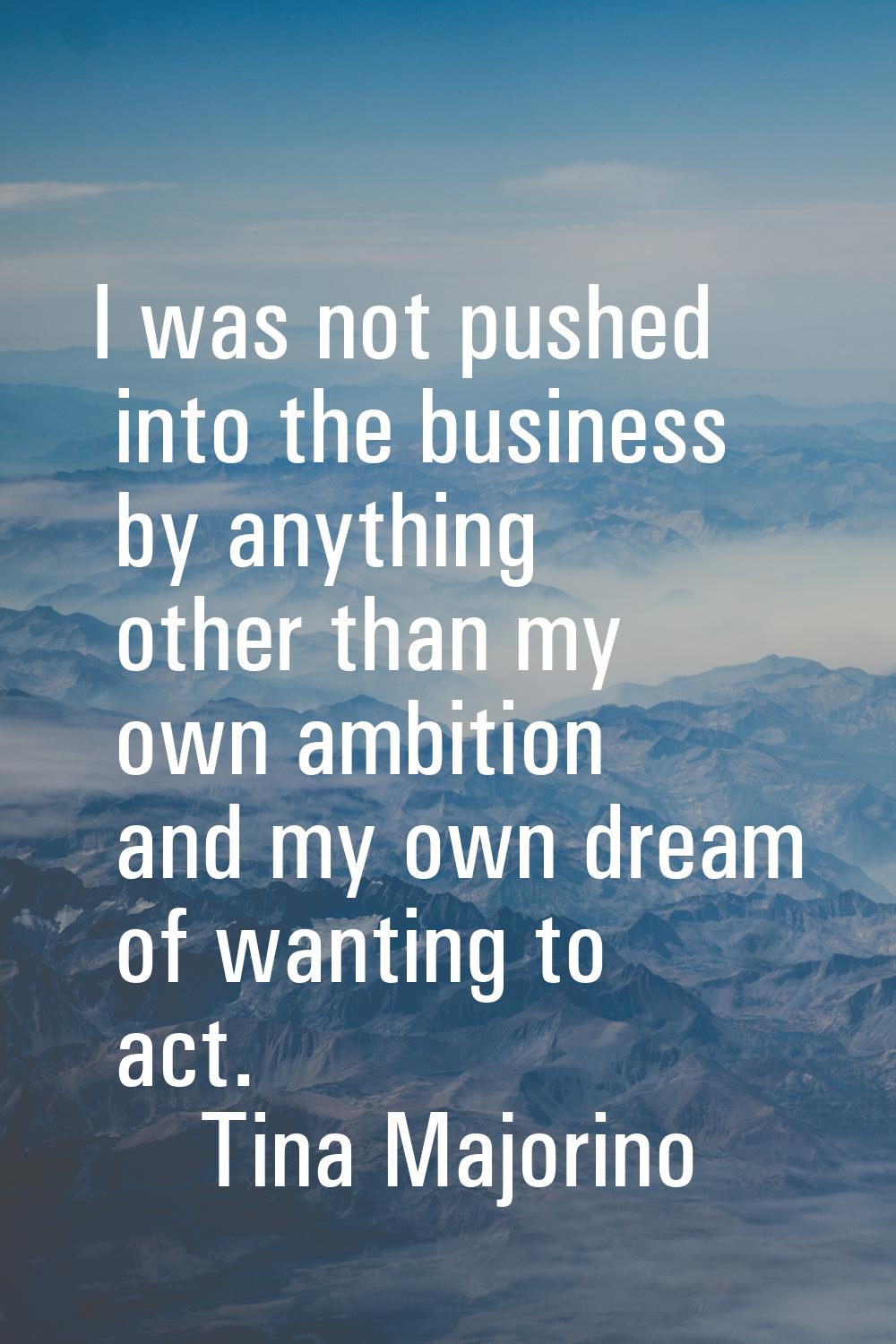 I was not pushed into the business by anything other than my own ambition and my own dream of wanti