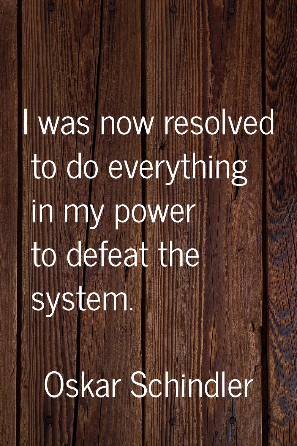 I was now resolved to do everything in my power to defeat the system.