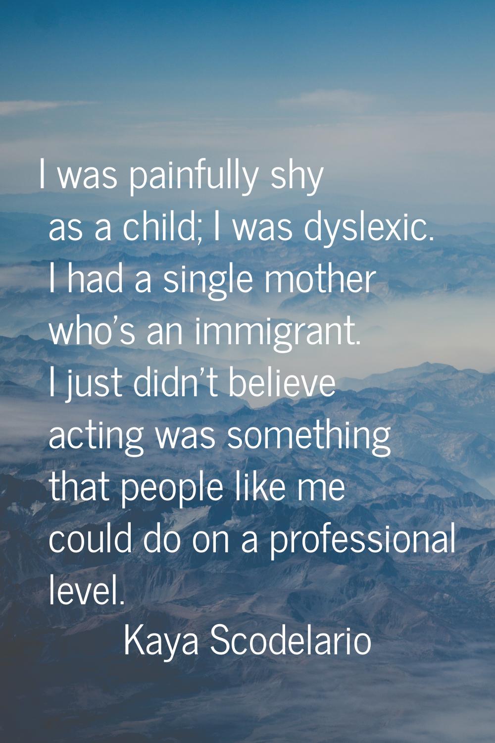 I was painfully shy as a child; I was dyslexic. I had a single mother who's an immigrant. I just di
