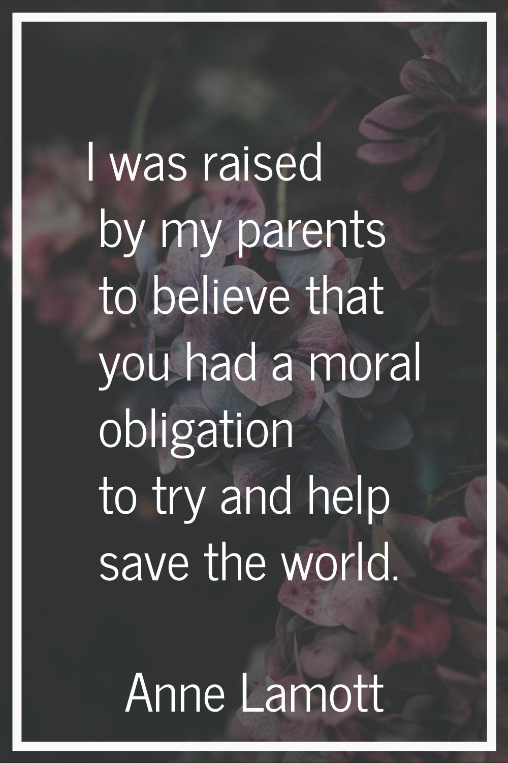 I was raised by my parents to believe that you had a moral obligation to try and help save the worl