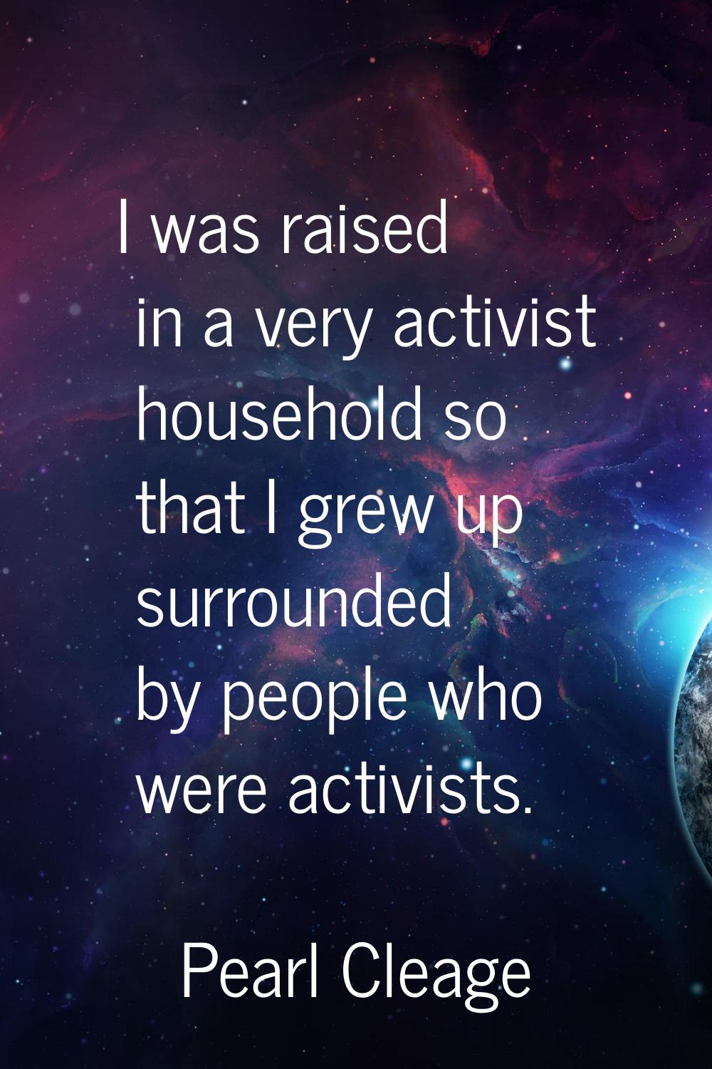 I was raised in a very activist household so that I grew up surrounded by people who were activists